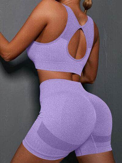 Cutout Scoop Neck Tank and Shorts Active Set Periwinkle / S
