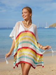 Cutout Striped Cover-Up with Tassel Mustard / One Size