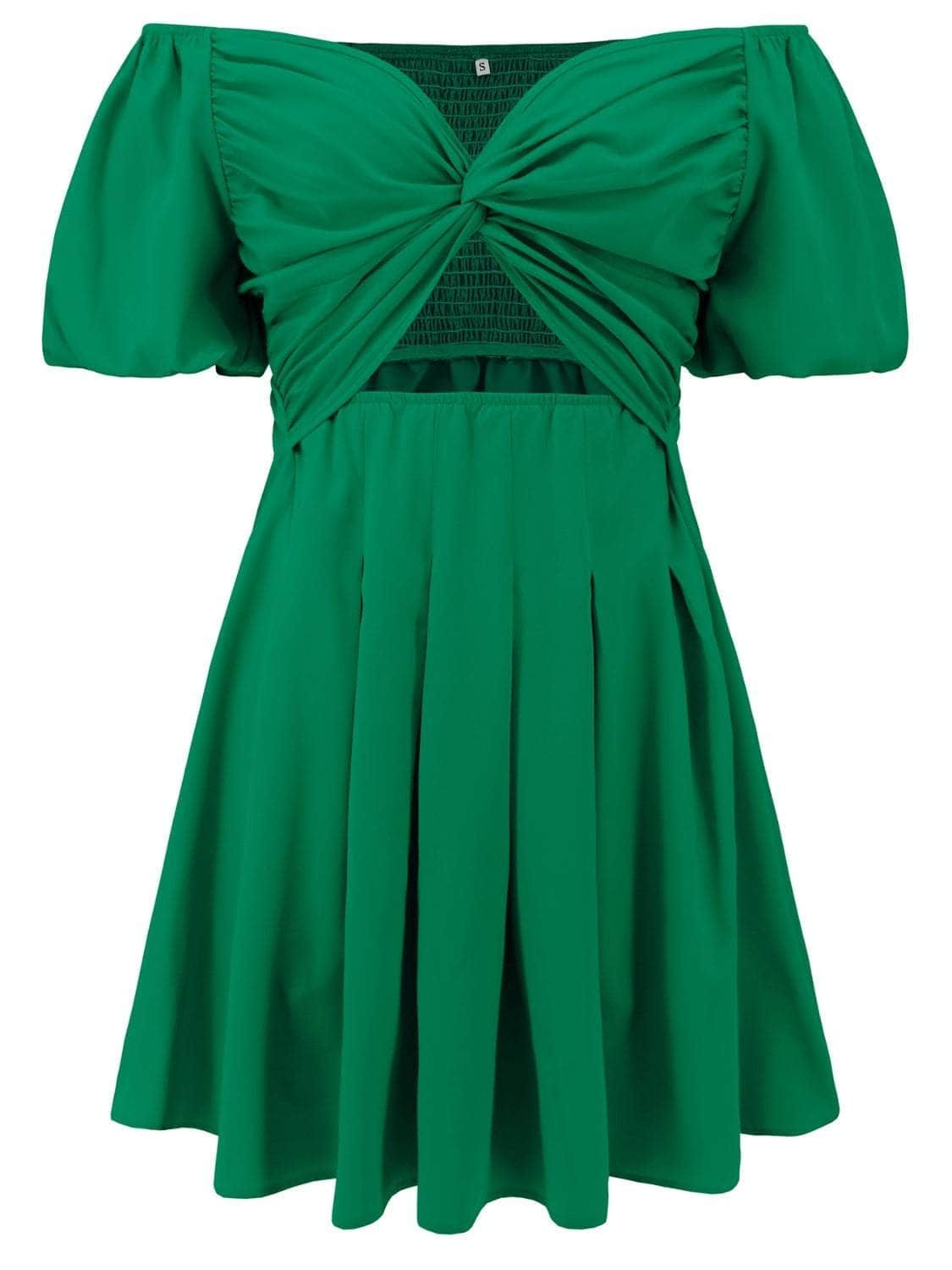 Cutout Twisted Off-Shoulder Short Sleeve Dress Green / S