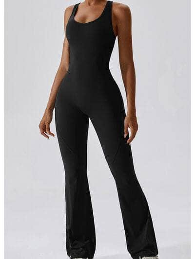 Cutout Wide Strap Bootcut Active Jumpsuit Black / S