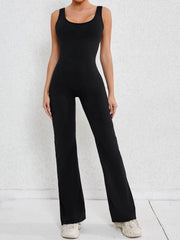 Cutout Wide Strap Scoop Neck Active Jumpsuit Black / S