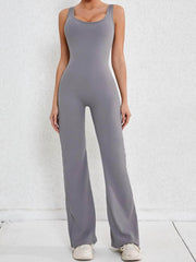 Cutout Wide Strap Scoop Neck Active Jumpsuit Cloudy Blue / S