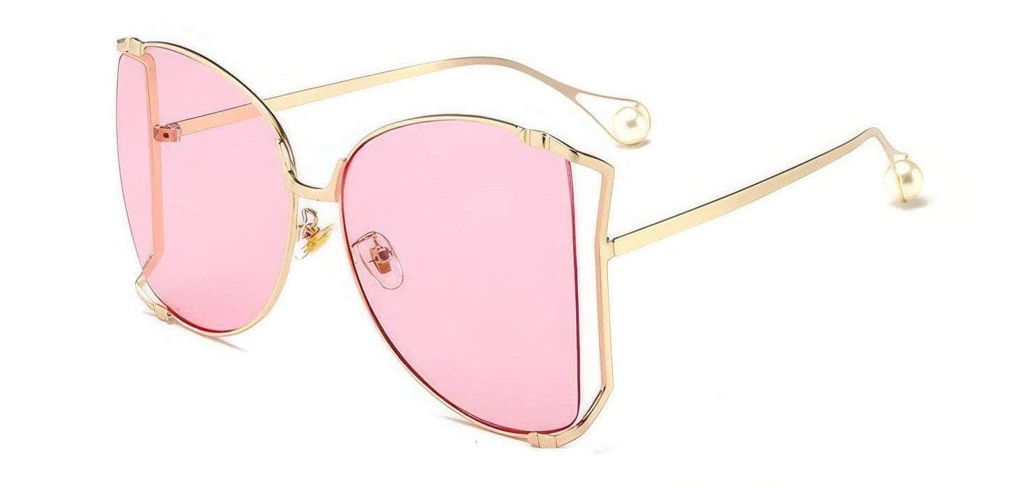 D-Shaped Oversized Sunglasses Pink/Gold / Resin