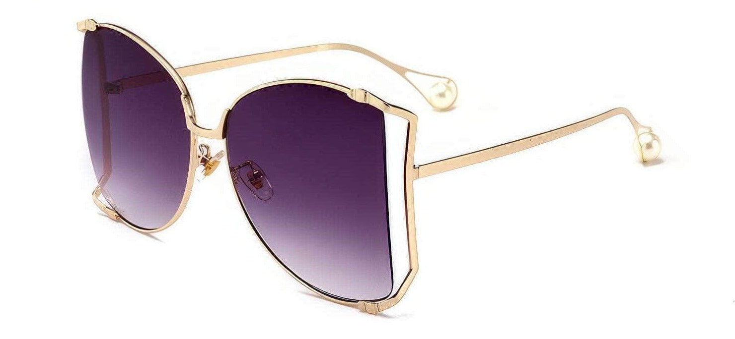 D-Shaped Oversized Sunglasses Purple/Gold / Resin