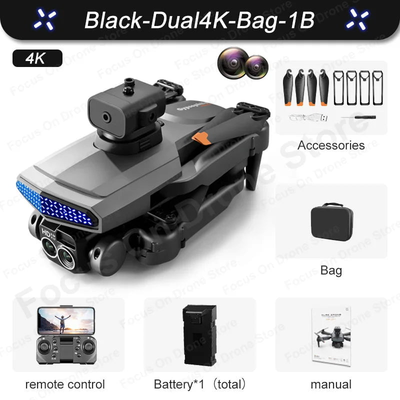 D6 Mini Drone: 8K HD Camera, Obstacle Avoidance, Foldable Quadcopter D6-Black-4K-Bag