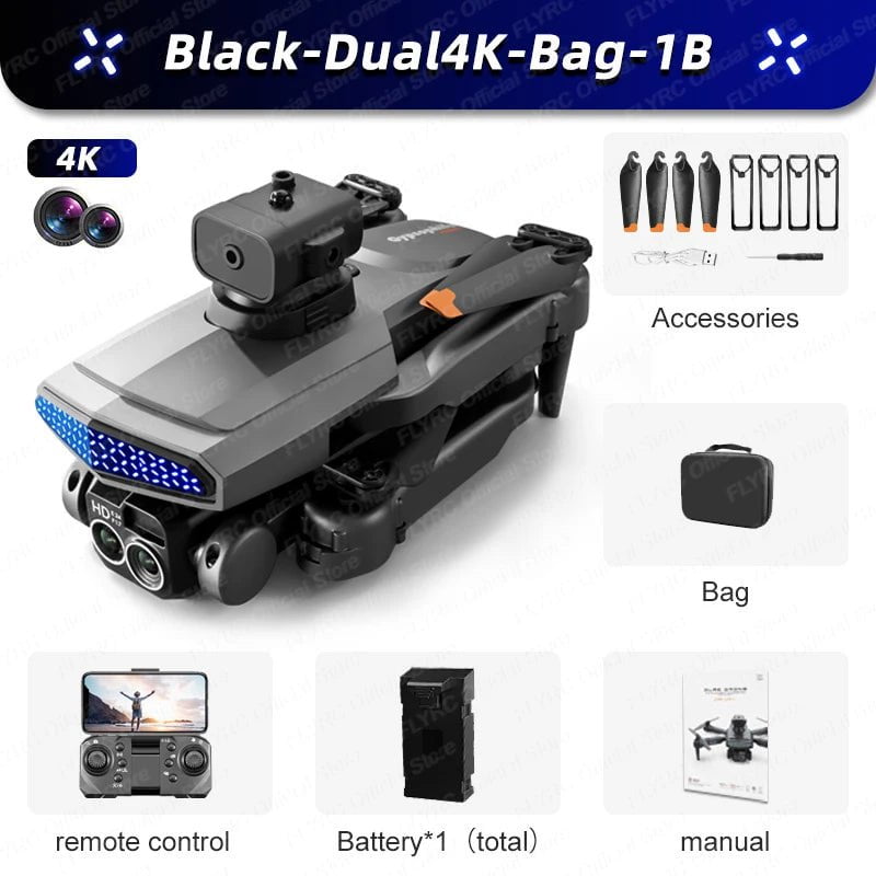 D6 Mini Drone: 8K HD Camera, Obstacle Avoidance, Foldable Quadcopter D6-Black-4K-Bag