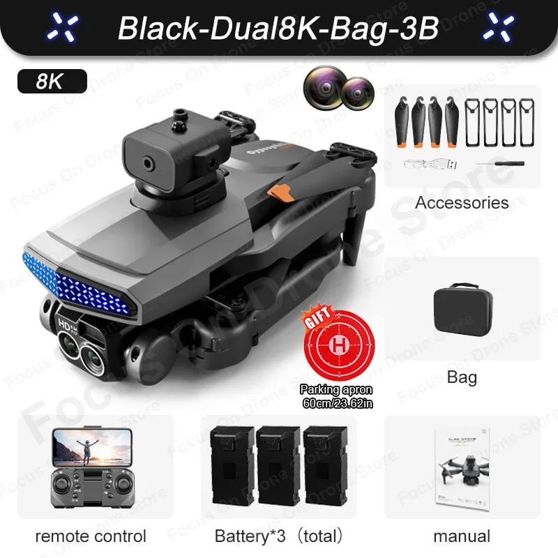 D6 Mini Drone: 8K HD Camera, Obstacle Avoidance, Foldable Quadcopter D6-Black-8K-Bag