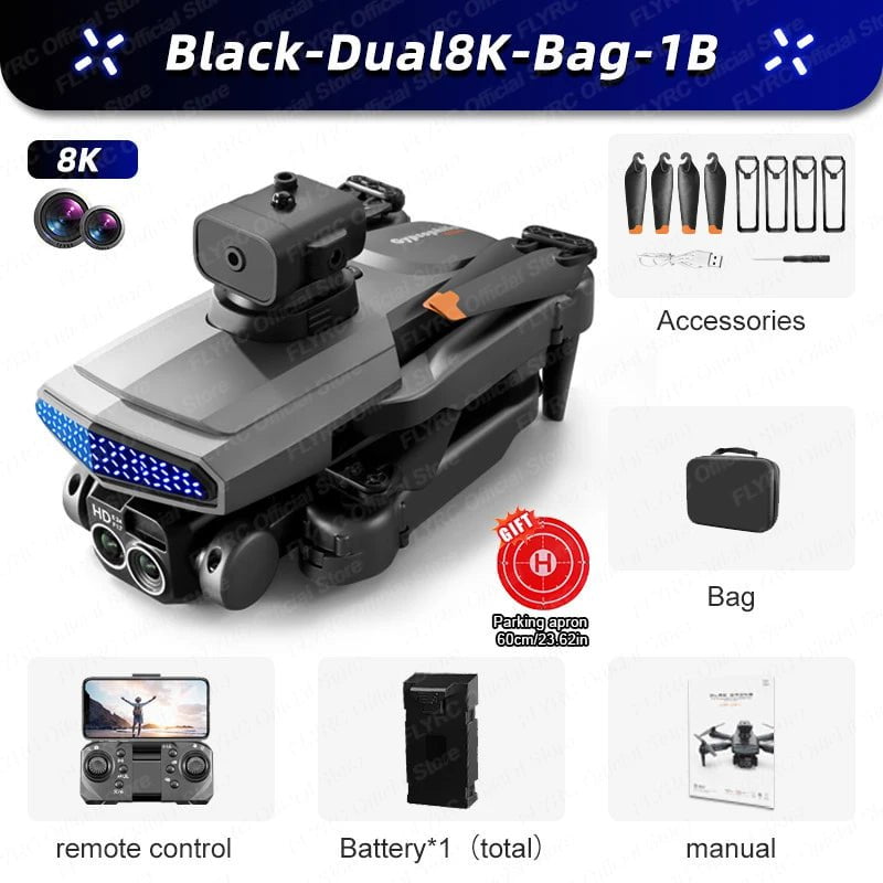 D6 Mini Drone: 8K HD Camera, Obstacle Avoidance, Foldable Quadcopter D6-Black-8K-Bag