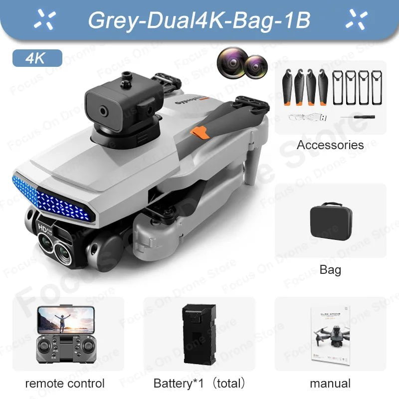 D6 Mini Drone: 8K HD Camera, Obstacle Avoidance, Foldable Quadcopter D6-Grey-4K-Bag