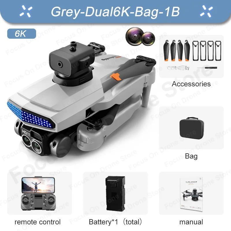 D6 Mini Drone: 8K HD Camera, Obstacle Avoidance, Foldable Quadcopter D6-Grey-6K-Bag