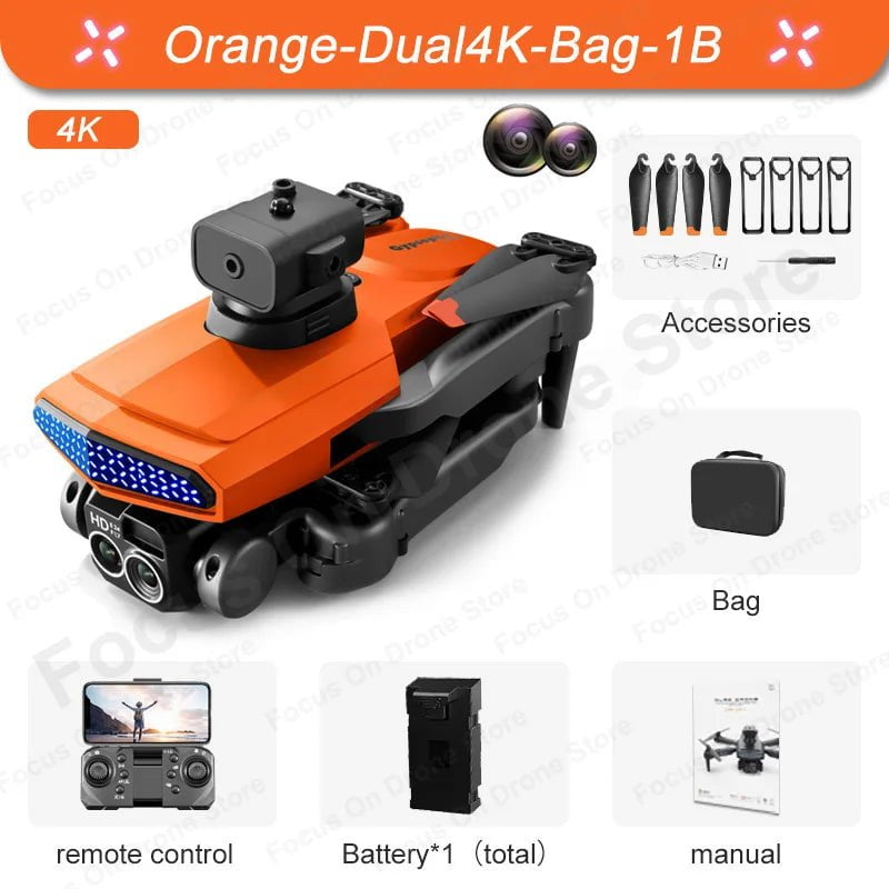 D6 Mini Drone: 8K HD Camera, Obstacle Avoidance, Foldable Quadcopter D6-Orange-4K-Bag