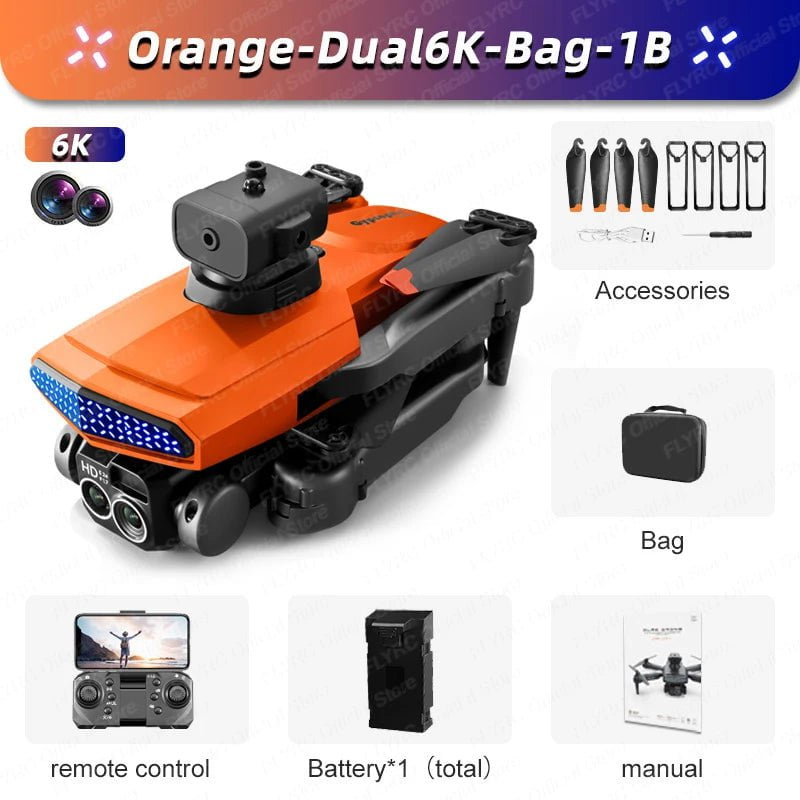 D6 Mini Drone: 8K HD Camera, Obstacle Avoidance, Foldable Quadcopter D6-Orange-6K-Bag