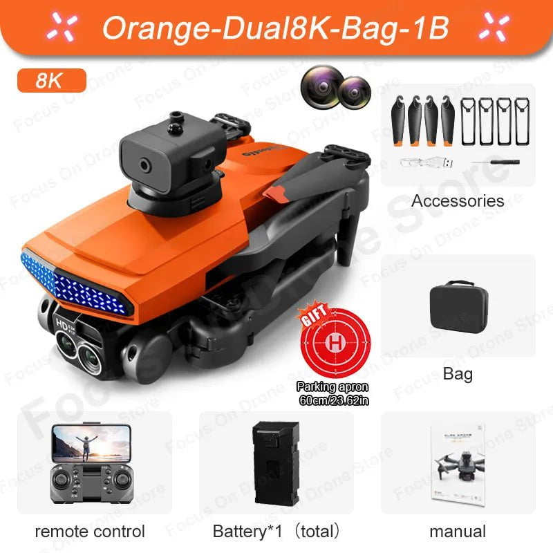 D6 Mini Drone: 8K HD Camera, Obstacle Avoidance, Foldable Quadcopter D6-Orange-8K-Bag