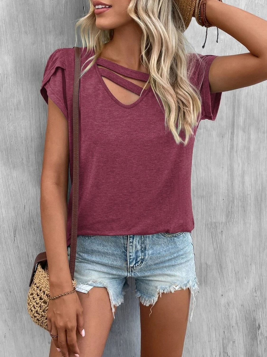 Asymmetrical Petal Sleeve T-Shirt