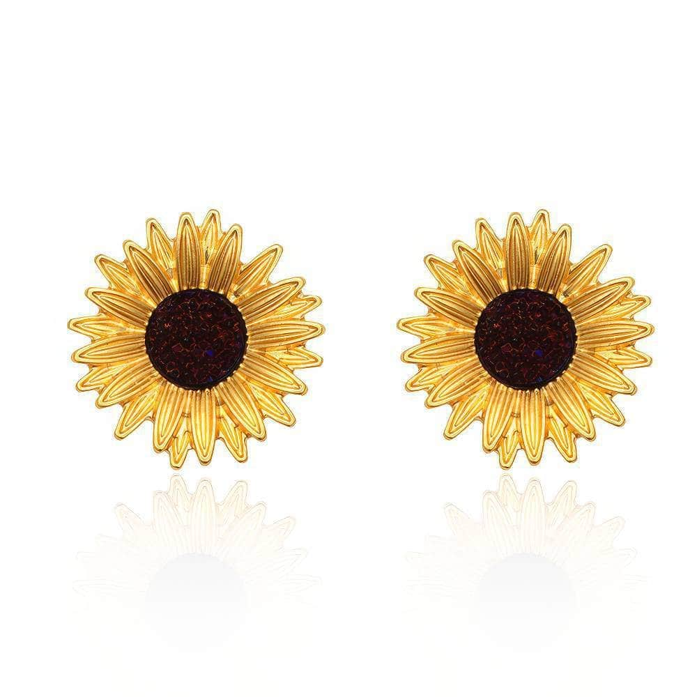 Daisy Sunflower Crystal Studded Earrings Yellow / Clip On