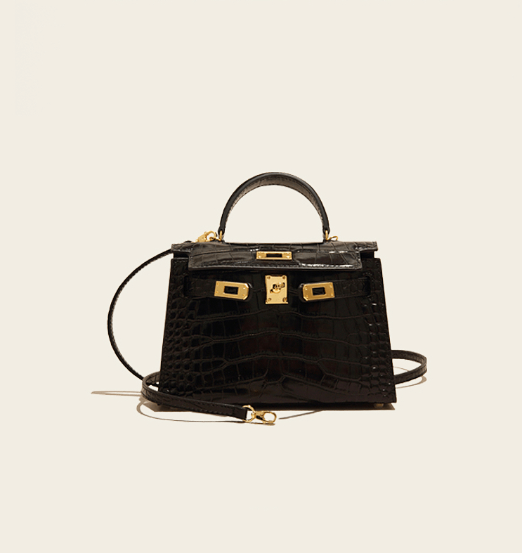 Dazzling Alligator Handbag, Gold Accents & Hardware