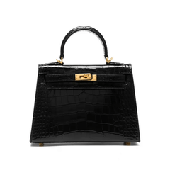 Dazzling Alligator Handbag, Gold Accents & Hardware Black / Large