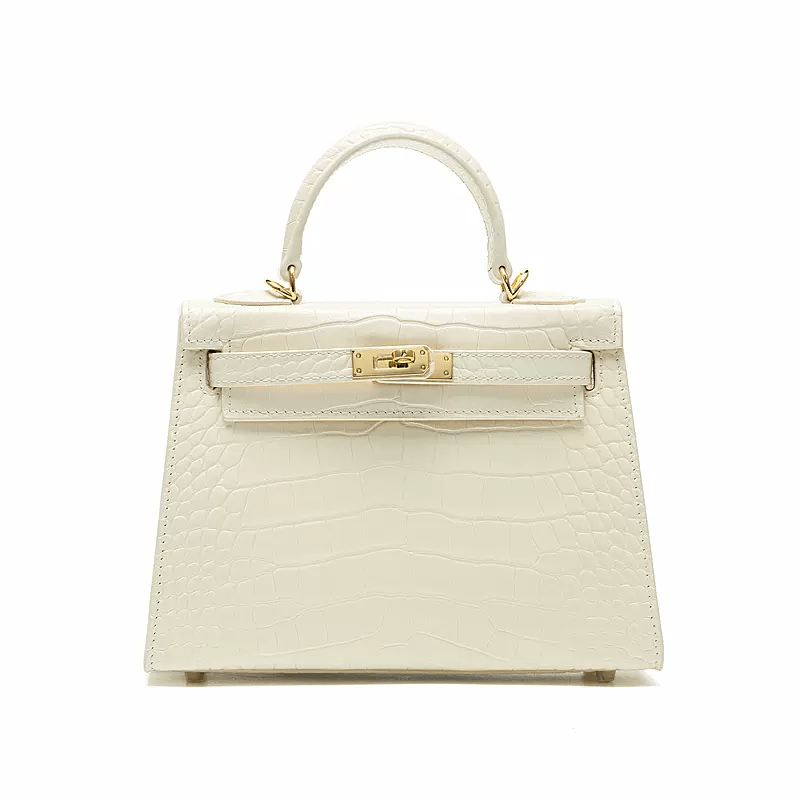 Dazzling Alligator Handbag, Gold Accents & Hardware White / Large