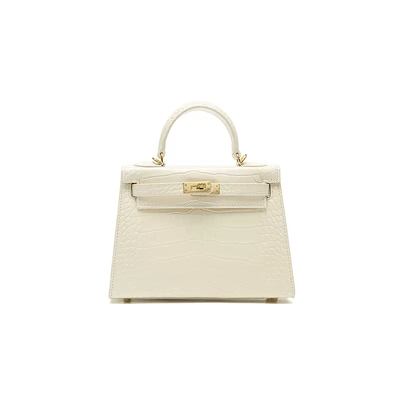 Dazzling Alligator Handbag, Gold Accents & Hardware White / Midi