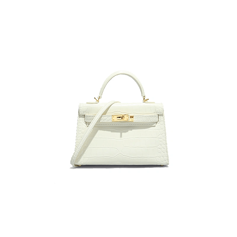 Dazzling Alligator Handbag, Gold Accents & Hardware White / Small