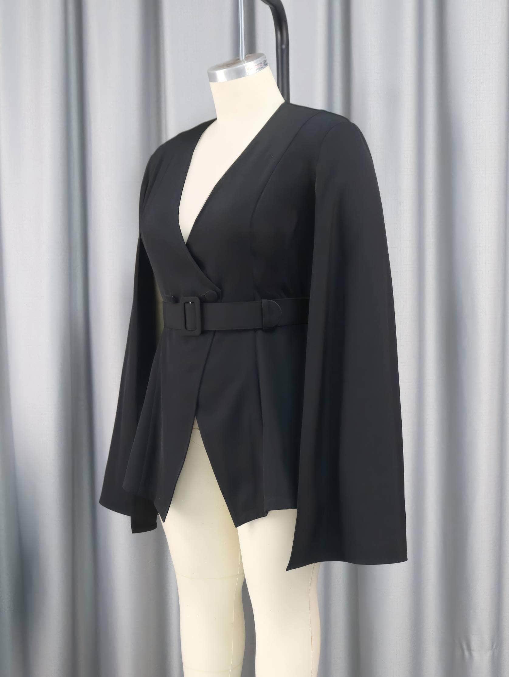 Deep V-Neck Cape Blazer Cloak Coat