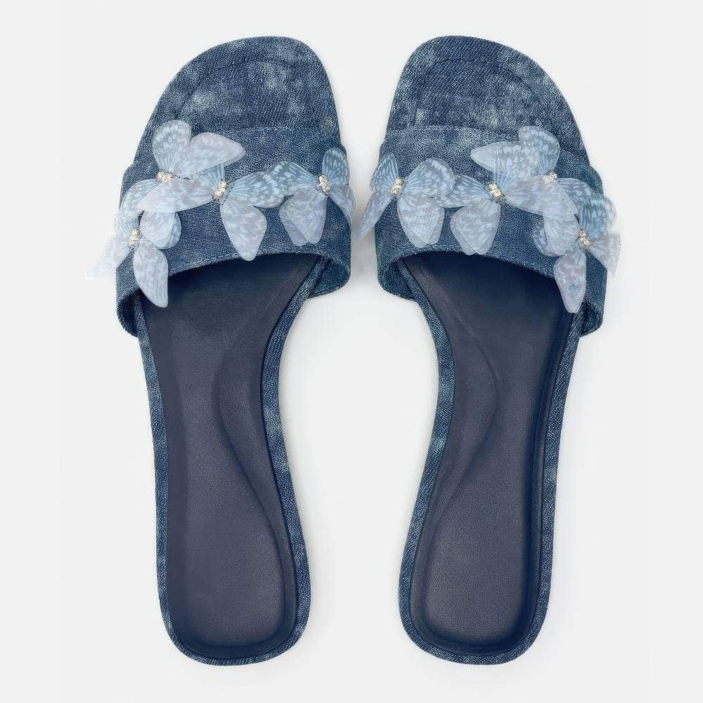 Denim Embellished Butterfly Decorated Slip On