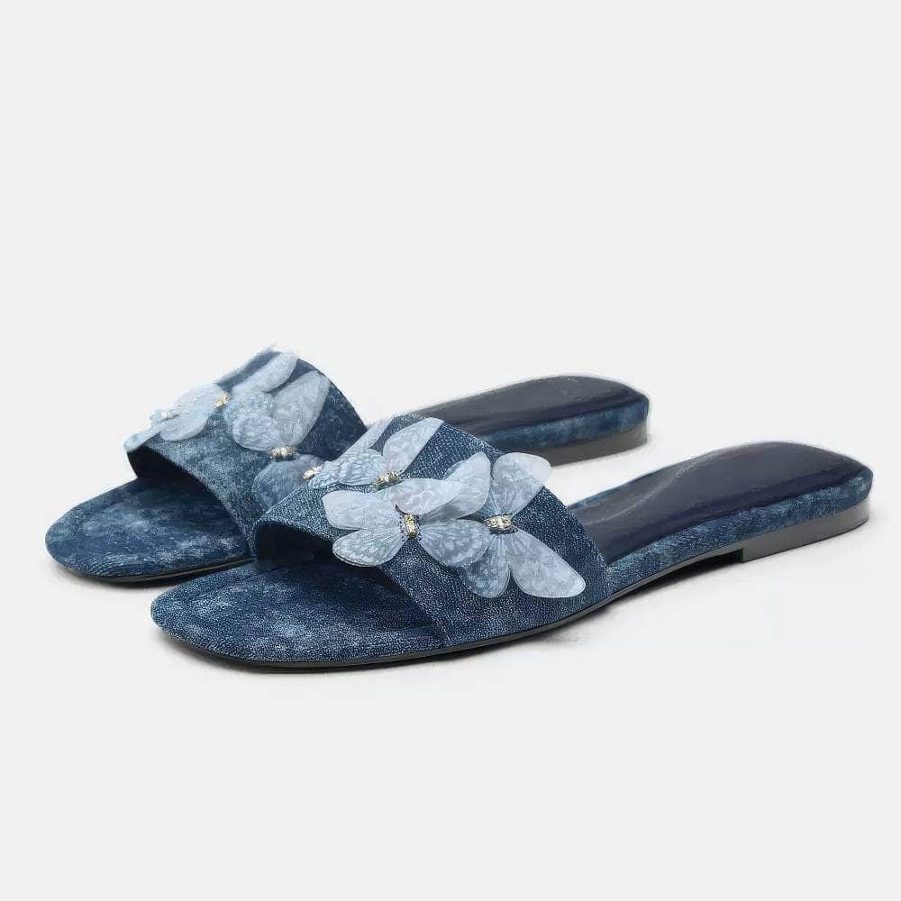 Denim Embellished Butterfly Decorated Slip On EU 34 / Blue