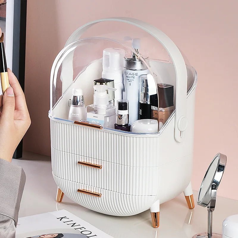 Desktop Makeup Organizer with Lid - Large Capacity Cosmetic Storage Box, Skin Care Drawer, Dustproof, Makeup Brushes Holder