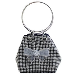 Diamante Bow Detailed Mini Bucket Bag Black