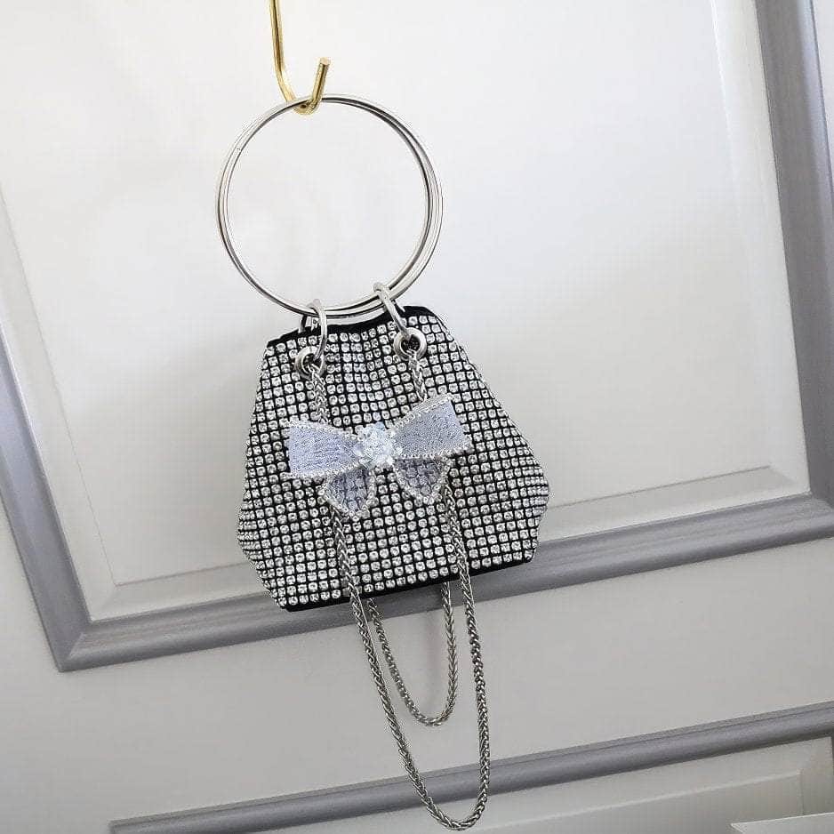 Diamante Bow Detailed Mini Bucket Bag Black