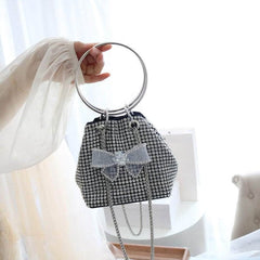 Diamante Bow Detailed Mini Bucket Bag Black