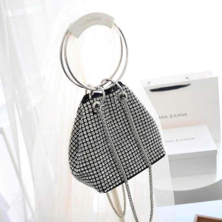 Diamante Bow Detailed Mini Bucket Bag Black