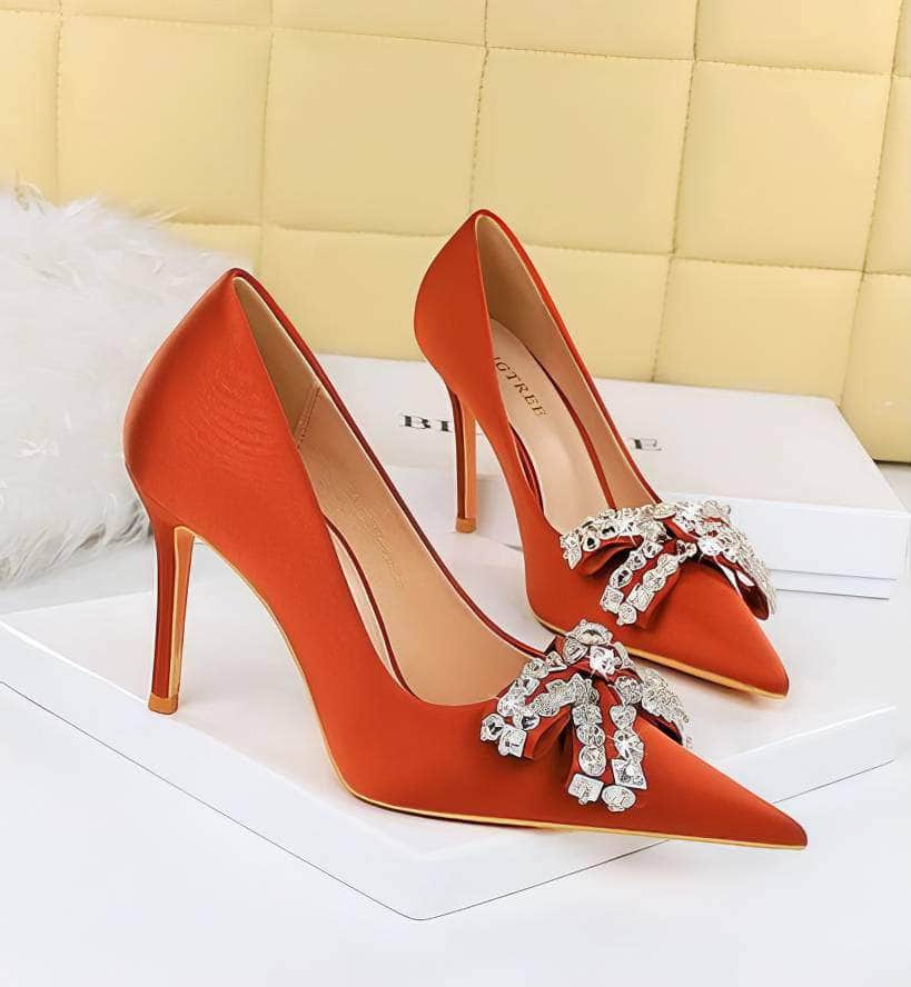 Diamante Crystal Bow Detailed Court Heels