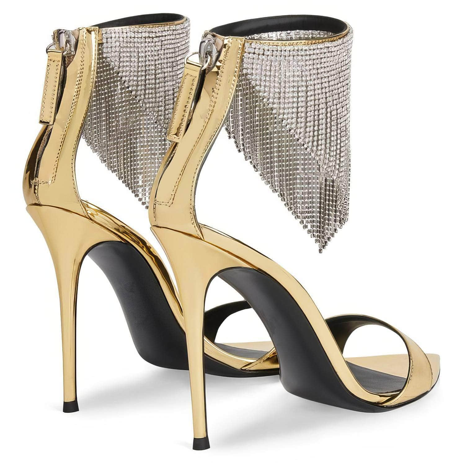 Diamante Rhinestone Waterfall Ankle Pointed Toe Heels