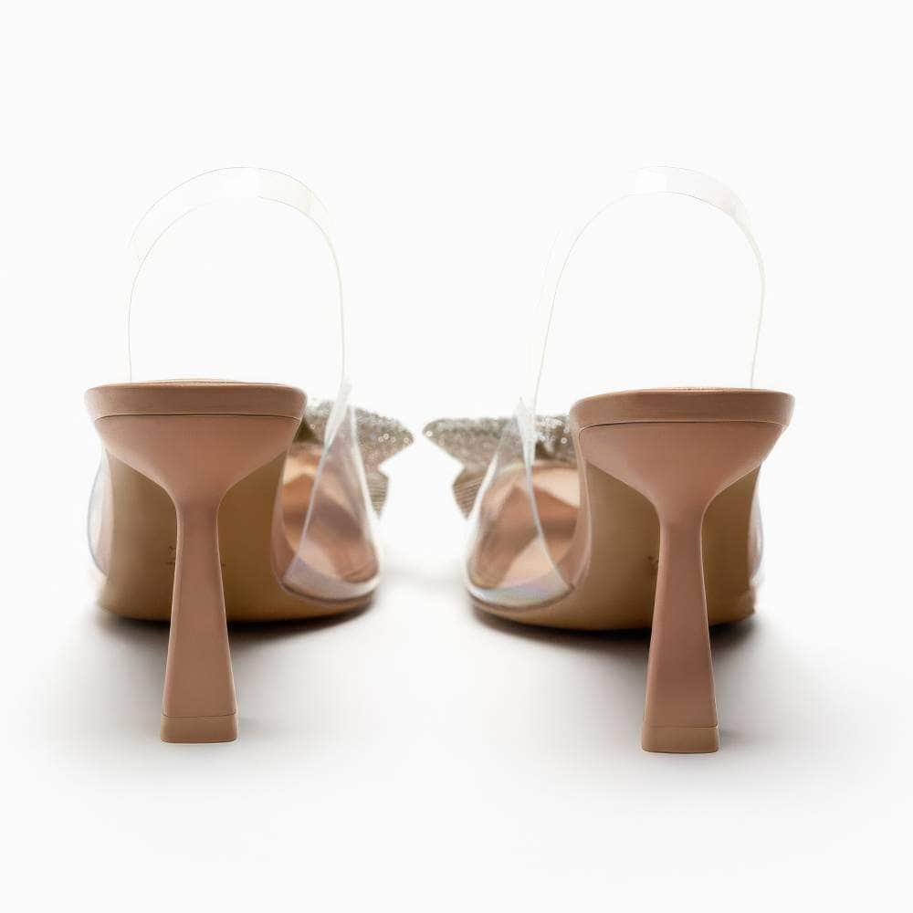 Diamante Sequin Bow Transparent Ankle Strap Heels