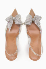 Diamante Sequin Bow Transparent Ankle Strap Heels