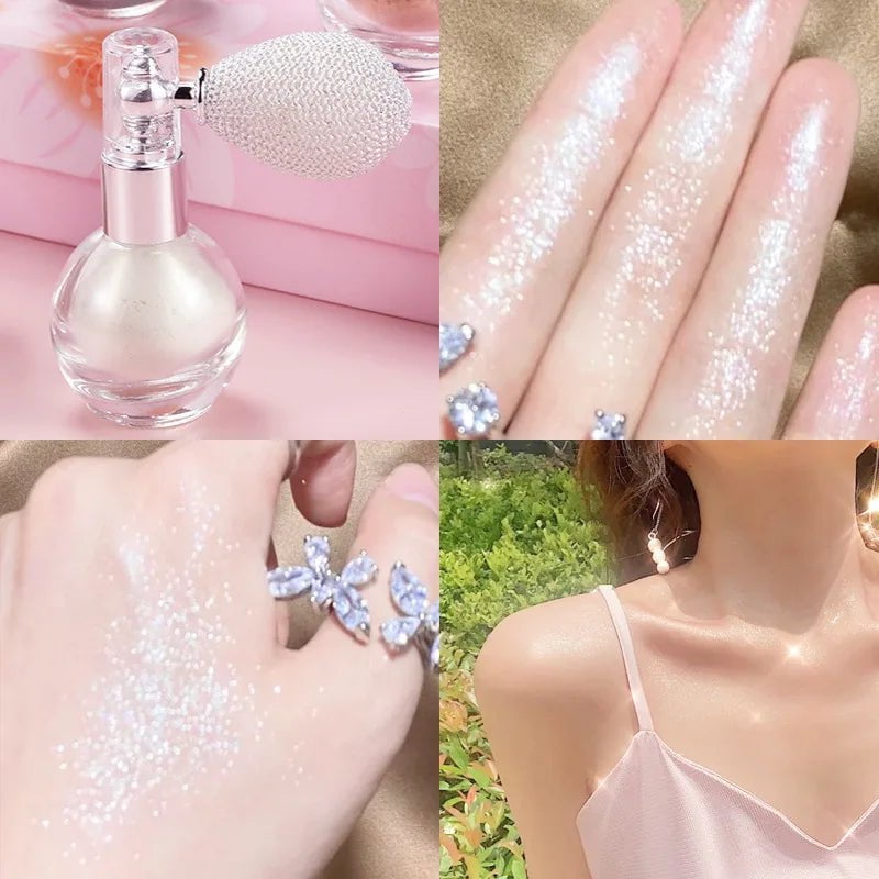 Diamond Highlighter Powder Spray: Waterproof, High Gloss Glitter, Body Bronzer, Face Contour Illuminator - Makeup