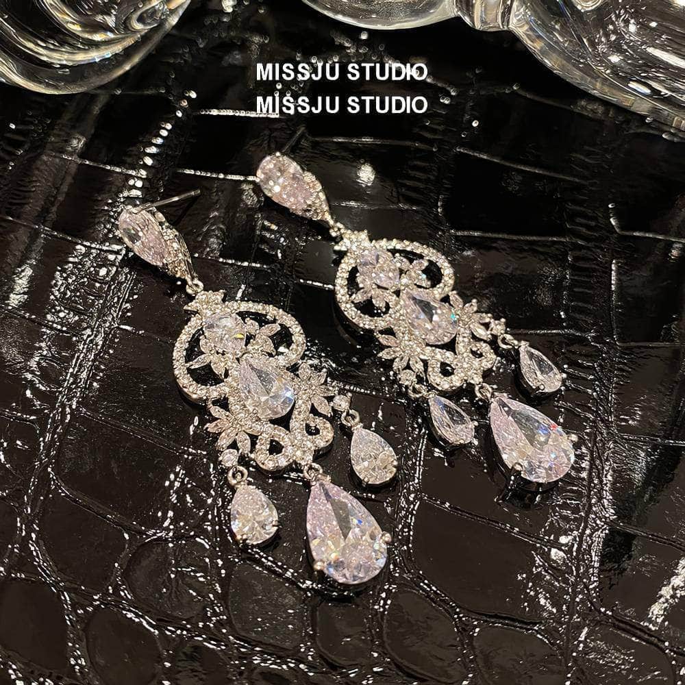 Diamond Imitation Crystal Chandelier Teardrop Statement Earrings White