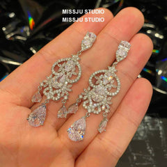 Diamond Imitation Crystal Chandelier Teardrop Statement Earrings White