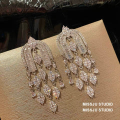 Diamond Imitation Multi-layer Micro-inlaid U-Shaped Tassel Earrings