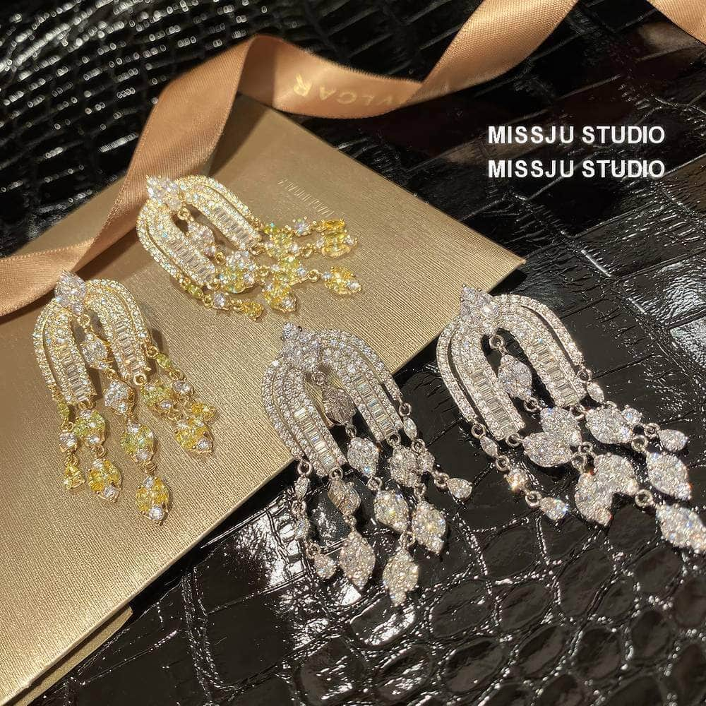 Diamond Imitation Multi-layer Micro-inlaid U-Shaped Tassel Earrings