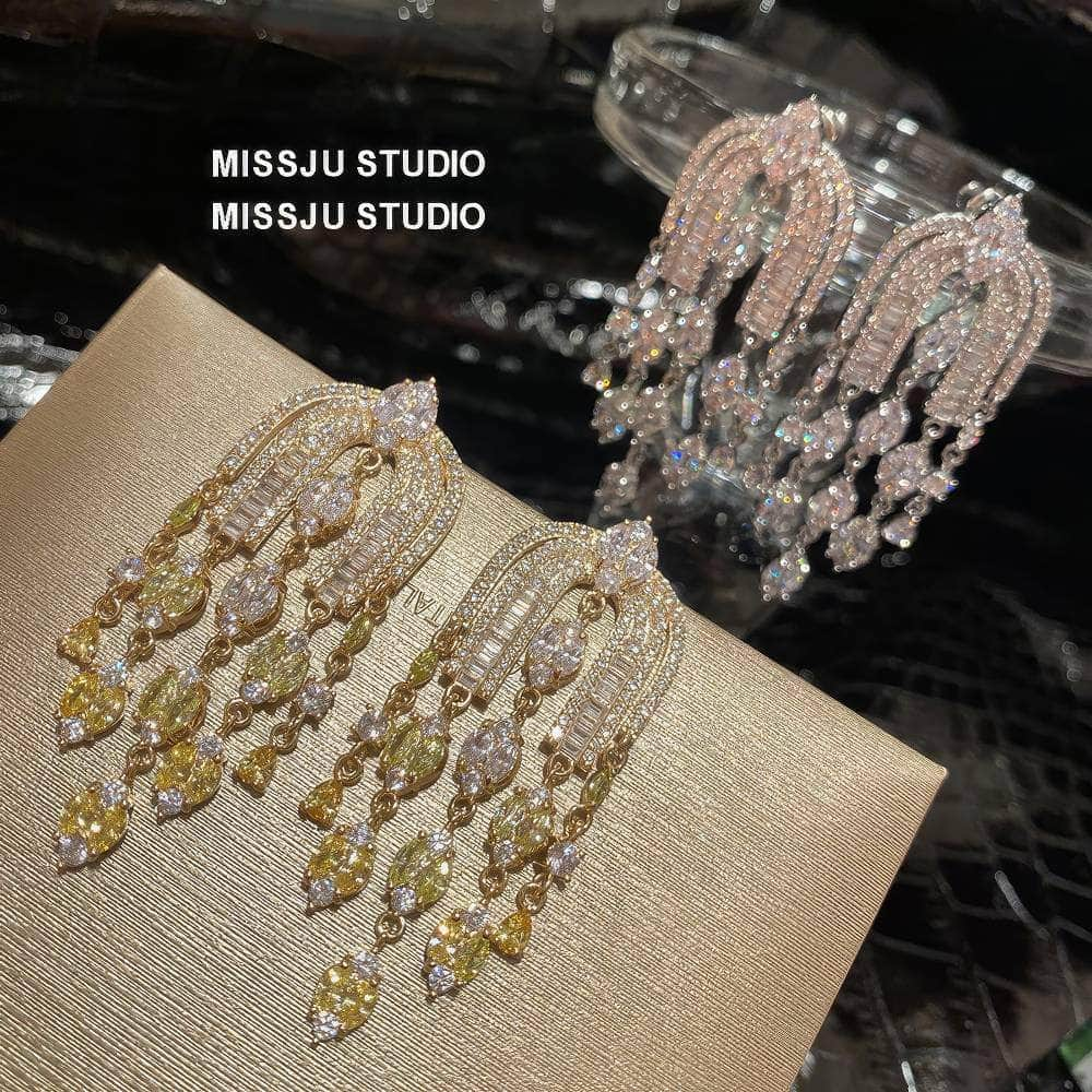 Diamond Imitation Multi-layer Micro-inlaid U-Shaped Tassel Earrings