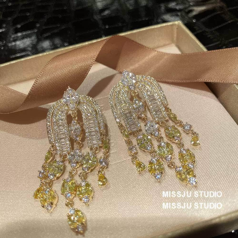 Diamond Imitation Multi-layer Micro-inlaid U-Shaped Tassel Earrings