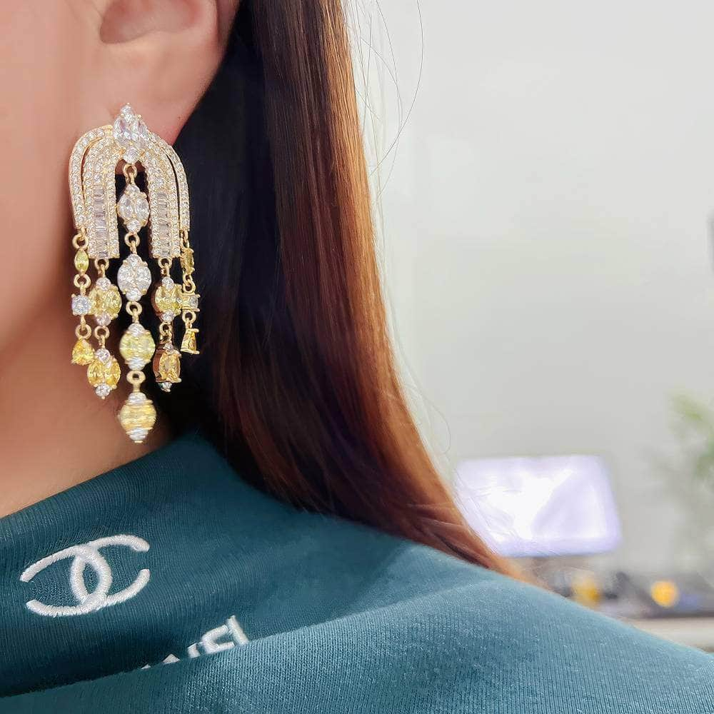 Diamond Imitation Multi-layer Micro-inlaid U-Shaped Tassel Earrings