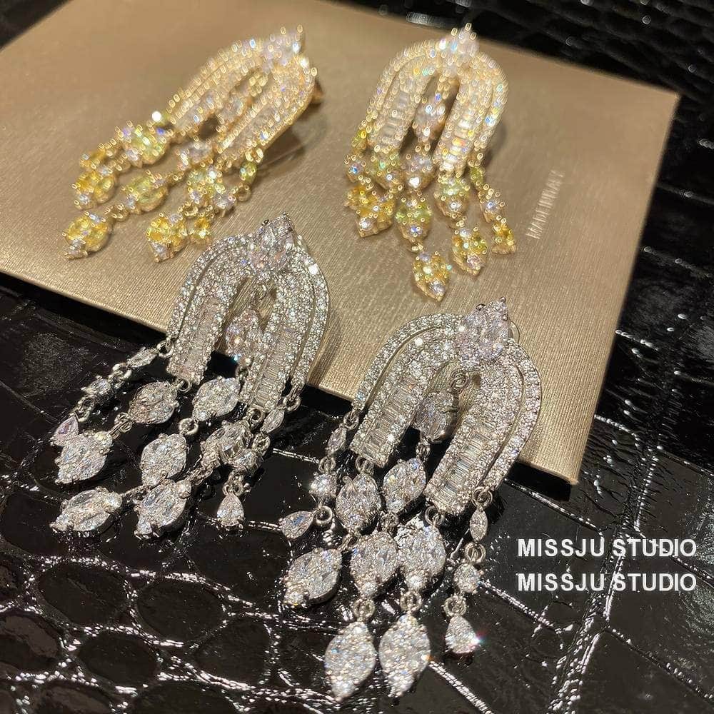 Diamond Imitation Multi-layer Micro-inlaid U-Shaped Tassel Earrings