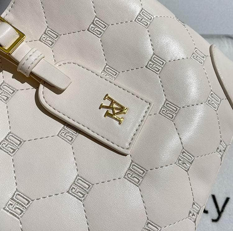 Diamond Stitched Quilted Leather Bucket Bag