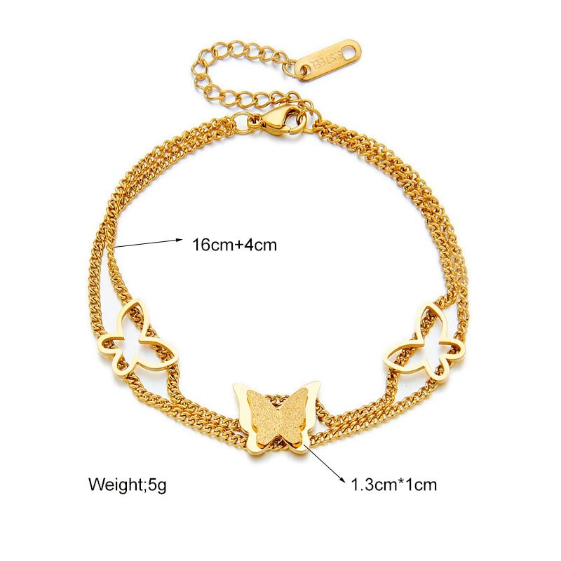 DIEYURO 316L Stainless Steel 2 Layer Butterfly Charm Bracelet For Women High Quality Rustproof Girls Wrist Jewelry Party Gift B577