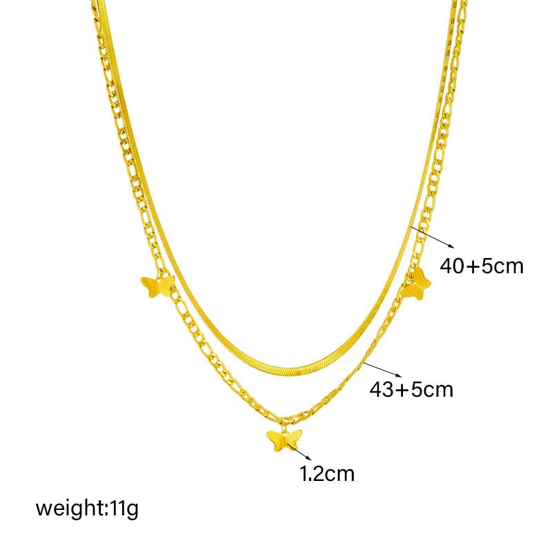 DIEYURO 316L Stainless Steel Butterfly Pendant Necklace For Women Trendy Gold Color 2in1 Neck Chains Choker Jewelry Party Gifts N2086