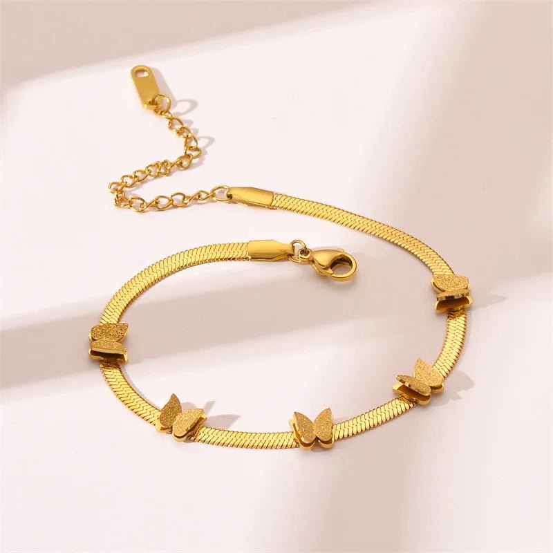 DIEYURO 316L Stainless Steel Butterfly Snake Chain Bracelet For Women Gold Color Fashion Girls Wrist Jewelry Party Casual Gifts B598