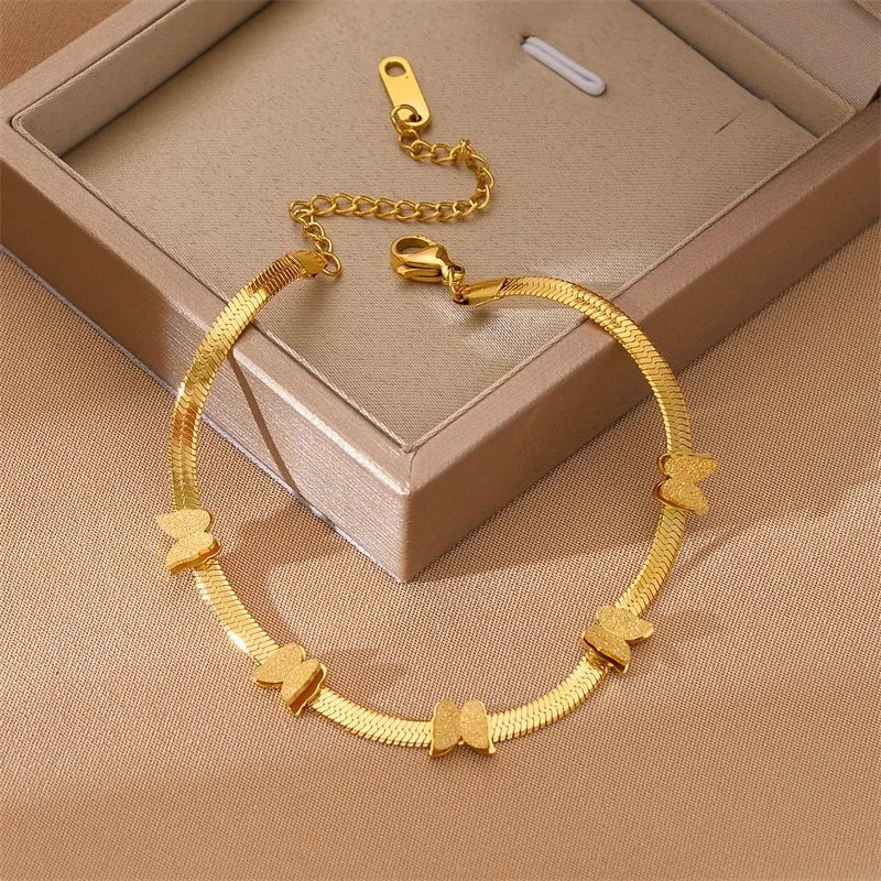 DIEYURO 316L Stainless Steel Butterfly Snake Chain Bracelet For Women Gold Color Fashion Girls Wrist Jewelry Party Casual Gifts B598